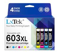 LxTek 603XL Compatible Ink Cartridge Replacement for Epson 603 XL for XP-4100 XP-3100 XP-2100 XP-2105 XP-4105 XP-3105 Workforce WF-2830 WF-2850 WF-2835 WF-2810 (Black Cyan Magenta Yellow，4-Pack)