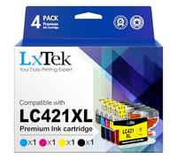LxTek LC421XL Ink Cartridges Replacement for Brother LC421 LC-421 XL VAL Ink Cartridges Multipack Compatible with Brother DCP-J1050DW DCP-J1140DW MFC-J1010DW (Black Cyan Magenta Yellow, 4-Pack)
