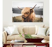 LXTOPN Highland Cow Art Print, Canvas Wall Art, Animal Black and White Highland Cow Painting, Wall Decor for Modern Living Room Bedroom Home, NO Framed. (COW-03, 40x60cm)
