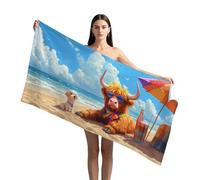 LXTOPN Highland Cow Beach Towel - Microfibre Towels for Adults Extra Large 90x180cm Lightweight Beach Blanket, Sand Free & Quick Dry Towel (Colourful - Highland Cow 2#)