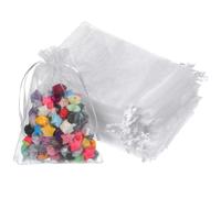 LXUEJIE 100 Pcs White Organza Bags, 4"x6" Small Mesh Gift Bags Sheer Drawstring Mesh Bag for Wedding Party Favors, Jewelry, Candy
