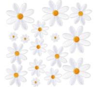 LXUEJIE 16 Pcs Flower Iron on Patches, 4Size Daisy Flower Embroidered Patches, Cute Embroidery Applique Patch Sewing Patch for Girls Women