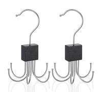 LXUEJIE 2 PCS Belt Hanger For Closet, 360° Swivel Belt Organizer with 6 Hooks Space-Saving Tie Rack Metal & Wood Bra Storage for Belts Ties Socks Gloves