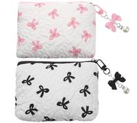 LXUEJIE 2 PCS Small Makeup Bag for Handbag, Pink & Black Cute Makeup Bag for Handbag Cosmetic Zipper Bags Mini Cosmetic Pouch with Pleated Embossed Texture