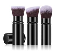 LXUEJIE 3 Pack Retractable Makeup Brush, Travel Kabuki Foundation Brush Portable Powder Foundation Brushes Face Blush Brushes for Blending Liquid Blush Bronzer Buffing Sunscreen Concealing