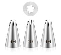LXUEJIE 3 Pcs 1M Cake Piping Tips, Stainless Steel Icing Tips Seamless Frosting Piping Kit 1M Star Tip for Pipings Cake Cupcake Cookie Dessert