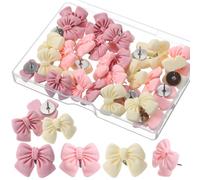 LXUEJIE 30 Pcs Pink Push Pins, Cute Bow Push Pins, Pink Decorative Cork Board Thumb Tacks Pushpin for Hanging Photo Wall Feature Map Bulletin Board Office Home Schools Supplies Decorations