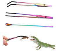 LXUEJIE 3PCS Stainless Steel Reptile Feeding Tongs with Rubber Tip, 10.6" Straight Curved Long Tweezers, Extra Long Aquarium Tweezers for Bearded Dragons, Lizards, Terrarium Tank Supplies