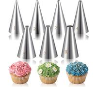 LXUEJIE 7 Pcs Round Hole Piping Tips Set, Stainless Steel Cupcake Frosting Nozzles Professional Icing Dispensers Supplies Cake Decorating Tool for Baking Cookies Puff Doughnut Cream Bag Filler