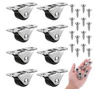 LXUEJIE 8 Pcs Mini Casters, 1/2 Inch Low Profile Fixed Caster Wheels, Single Direction Metal Top Silent Rigid Casters with Screws for Furniture, Rolling Cabinet, Trundle Bed Drawer, Silver & Black