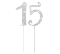 LXUEJIE Silver Crystal 15 Birthday Cake Topper, Happy 15th Birthday Cupcake Toppers Big Topper Number with Bling Crystal Rhinestone for Women Girls 15th Birthday Party and Anniversary Decoration