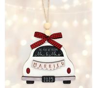 LXUEJIE Wedding Gifts for Couples 2025, Wooden Wedding Ornament Bridal Shower Gift Christmas Married Gift for Bride Groom Wood Hanging Ornament for Newlyweds Just Married Decorations