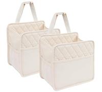 LXUNYI 2 Pack Waterproof Pu Leather Car Seat Organizer, Universal Hanging Car Seat Back Organizers for Kids & Adults (Beige 2Pack)