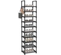 Lxvckly Shoe Rack, 10-Tier Shoe Storage Organizer, Metal Tall Shoe Shelf Holds 20-24 Pairs, Vertical Shoe & Boot Organizer for Narrow Spaces, Entryway, Closet, Hallway, Cloakroom, Garage Black