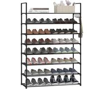 Lxvckly Shoe Rack, 8-Tier Extendable & Widened Shoe Storage Organizer, Metal Tall Shoe Shelf Holds 32-36 Pairs, Stackable Vertical Shoe Shelves for Entryway, Closet, Hallway, Cloakroom, Garage Black