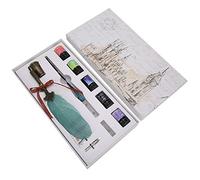 Lxwythozoan Vintage Feather Dip Pen with 4 Nibs and 5 Colorful Inks, Smooth Writing Ink Pen Set with Metal Holder, Real Goose Feather Calligraphy Pen for Journaling Letter Writing