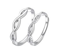 LXYQRS His Hers Couples Ring Set S925 Silver Adjustable Anniversary Promise Wedding Twist Ring Engagement Finger Bands Endless Love Matching Gifts for Women Men