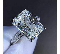 LXYQRS White Gold Plated Silver Engagement Wedding Ring with Large Carat Emerald Cut Cubic Zirconia CZ Oversized 6 Carat 3A Zircon Engagement Cushion Cut Halo Engagement Ring Size 7