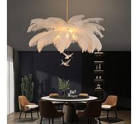 LXYST 3 Lights LED Ceiling Hanging Light Aluminum for Dining Room Living Girls Room, Feather Chandelier White,Large Ostrich Pendant Light-White 80x80x48cm(31x31x19inch)