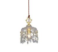 LXYST Brass Crystal Glass Pendant Light,brass Retro Small Chandelier,for Living Room Bedroom Cafe Teahouse Bar Dining Club（With E14 ）