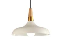 LXYST Chandelier, Matte Metal Shade with Oak Wood and Iron Finish, Nordic Pendant Light Fixture, Base, Adjustable Industrial Ceiling Lamp for Dining Room, Kitchen Island, Farmhouse(White)