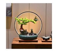 LXYST Fountains Ceramic Tabletop with LED Lighting Rockery Water Features Zen Cascading Feng Shui Waterfall Table Ornaments for Living Room Office Fountain decoration(Green)