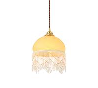 LXYST French Antique Vintage Glass Tassel Pendant Light,Brass Lamp Head Bedside Balcony Living Room Bedroom Chandelier (E27)