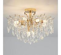 LXYST Iron Chandelier E14 Sockets Semi Flush Mount European Luxury Crystal Lamp Restaurant Living Room Bedroom Gold Ceiling Light Fixture 3-Color Dimmable