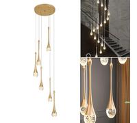 LXYST LED Water Drop Long Chandelier Crystal Lights in The Villa Living Room Restaurant Staircase Pendant Lamp Foyer High Ceiling Lighting (6 Head)