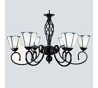 LXYST Mediterranean s 6" Stained Glass Shade Ceiling Hanging Light Fixtures Pendant Lamp for Living Dining Room Bedroom Porch Corridor Kitchen Hotel,White-6 Heads