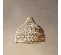LXYST Mid Century Rattan Chandelier Vintage Farmhouse Light Kitchen Island Dome Rustic Woven Wicker Ceiling Hanging Lamp for Dining Bedroom Living Room Entryway/40Cm Diameter