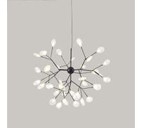 LXYST Nordic Chandelier Pendant Light Creative Firefly Heads Black White Ceiling Hanging Lamp for Living Room & Bedroom Stylish Tree Branch Leaf Fixture