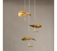 LXYST Pendant Light 3-Head Leaf Chandelier with Brass Shade Adjustable Height Creative for Restaurant Living Room Bar Office