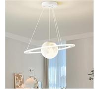 LXYST Planet Ceiling Hanging Lamp 3D Printing Moon Pendant Light 50W LED Ring Lighting Fixture - Chandelier with White Milk,for living room