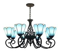 LXYST s 6" Stained Glass Shade Ceiling Hanging Light Fixtures Mediterranean Pendant Lamp for Living Dining Room Bedroom Porch Corridor Kitchen Island Hot,Blue-8 Heads