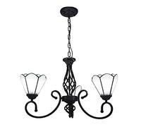 LXYST s 6" Stained Glass Shade Ceiling Hanging Light Fixtures Mediterranean Pendant Lamp for Living Dining Room Bedroom Porch Corridor Kitchen Island Hot,White-3 Heads