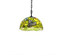 LXYST Vintage Pastoral Stained Glass Flowers Butterfly Shade 12 Inch Style Pendant Lamp Restaurant Living Room Ceiling Hanging Light Fixture,H,I