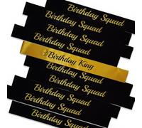 LXYXUUN 10 PCS Birthday Sashes Kit, Gold Birthday King Sash and 9 Pcs Birthday Squad Sashes for Man or Boy Funny Birthday Party Favors Decorations