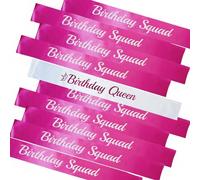 LXYXUUN 10 PCS Birthday Sashes Kit, Hot Pink Birthday Queen Sash and 9 Pcs Birthday Squad Sashes for Women or Girl Funny Birthday Party Favors Decorations,Hot Pink, Queen