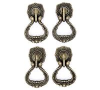 LXZ 4 PCs Vintage Antique Brass Pendant Ring Pulls Drop Handles Knobs with Single Mounting Hole for Drawer Cabinet Dresser Wardrobe Cupboard (Height 2-11/64-in, Width 1-29/64-in)