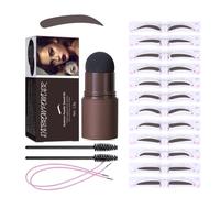 LXZJJM Eyebrow Stamp Stencil Kit, Dark Brown Brow Powder Stamp with 12 Reusable Headband Stencils & 2 Black Brushes, Water-Resistant Long Wear Natural Eyebrow Shaping Kit for Beginners, 1.8g