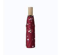 LXZSMH Folding Umbrellas, Windproof Travel Umbrella, Polka Dot Solid Wood Handle Compact Folding Umbrella, 8 Ribs UPF 50+ UV Protection, Men Women(Red)