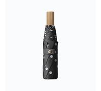LXZSMH Folding Umbrellas, Windproof Travel Umbrella, Polka Dot Solid Wood Handle Compact Folding Umbrella, 8 Ribs UPF 50+ UV Protection, Men Women(Black)