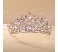 LXZSMH Women's Headdresses,Hair Jewelry Crown Tiaras for Women Baroque Gold Color Purple Lilac Pink Crystal Rhinestone Tiara Crowns Queen King Princess Wedding Hair Accessories Bridal Diadems(Pink)