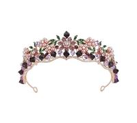 LXZSMH Women's Headdresses,Hair Jewelry Crown Tiaras for Women Baroque Vintage Purple Crystal Flowers Pink Pearls Bridal Crowns Rhinestone Pageant Diadem Veil Tiaras Wedding Hair Accessories