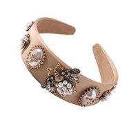 LXZSMH Women's Headdresses,Hair Jewelry Crown Tiaras for Women Bee Hairbands for Women Baroque Rhinestone Crystal Headband Simulated Pearl Wide Hair Band Female Flower Crown Headdress Jewelry(Yellow)