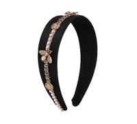 LXZSMH Women's Headdresses,Hair Jewelry Crown Tiaras for Women Bee Hairbands for Women Baroque Rhinestone Crystal Headband Simulated Pearl Wide Hair Band Female Flower Crown Headdress Jewelry(Black)