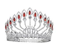 LXZSMH Women's Headdresses,Hair Jewelry Crown Tiaras for Women Crystal Metal Big Crown Bridal Tiaras Pink Wedding Crown Hair Jewelry Pageant Diadem King Crown by(Silver Red)