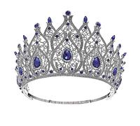 LXZSMH Women's Headdresses,Hair Jewelry Crown Tiaras for Women Miss Universe Heart Shape Bridal Tiaras Royal Queen Big Crowns for Women Wedding Hair Accessories Rhinestone Pageant Diadem(Blue)