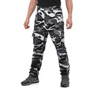 LY4U Men’s Cargo Work Trousers Cotton Camouflage Casual Outdoor Pants - Loose Fit Camping Hiking Wear with 10 Pockets